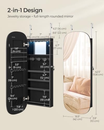 SONGMICS Jewelry Organizer, LED Jewelry Cabinet, Wall/Door Mounted