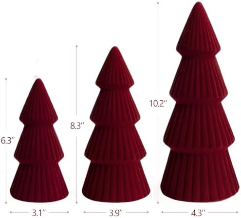 Christmas Decorations - Set of 3 Velvet Ceramic Christmas Trees (Red)