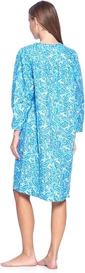 Casual Nights Women's Floral Snap Front Flannel Duster Long Sleeve Lounger Dress