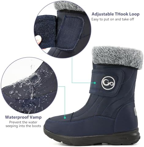 Almusen Snow Boots for Womens Winter Shoes: Warm Fur Lining Mid Calf Boots Women Anti Slip Waterproof Hook Loop Comfortable Outdoor Boot