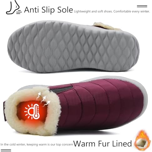 Winter Boots for Women Lightweight Comfortable Plush Waterproof Stylish Solid Color Ladies Ankle Shoes