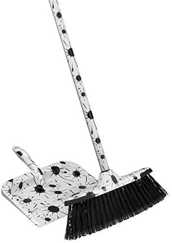 Superio Design Broom, Fancy Black and White Angle Broom, Cute Splash Design Kitchen Broom with Safety Bumper, 48" Indoor and Outdoor Sweeping Tool 2-Pack