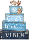 Lineshading 4 Pcs Christmas Table Decorations Wooden Blue Hot Cocoa Signs