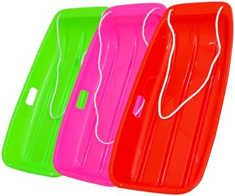 Plastic Toboggan Snow Sled for Adult and Kids-Durable Cold-Resistant Flexible Design,with Pull Rope & Handles for Winter Outdoor Sports-35 Inch
