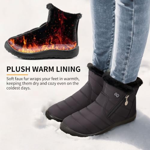 HARENCE Snow Boots for Women Winter Boot with Comfortable Warm Fur Lined Ankle Booties Outdoor Slip On Waterproof Short Boots