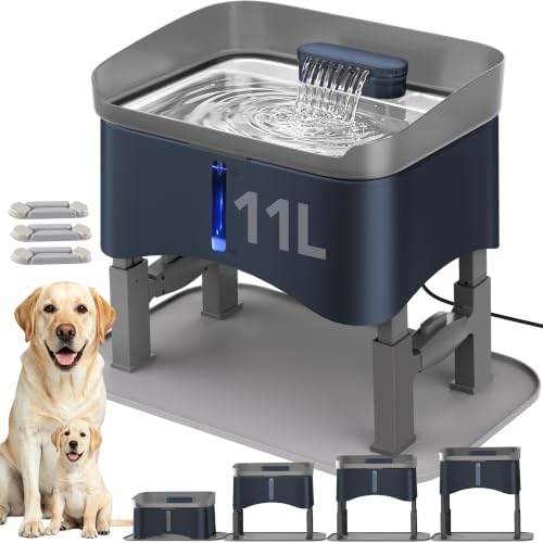 11L Elevated Dog Water Fountain No-Spill with 4 Heights Adjustable