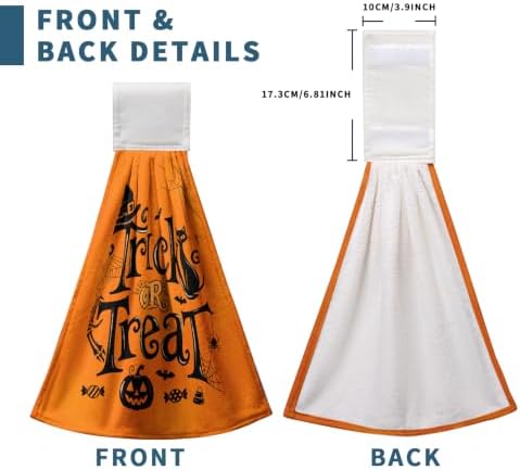 Halloween Trick or Treat Hand Towel with Hanging Loop Spooky Witch Haunted Castle Kitchen Hanging Towels Set of 2 Seasonal Holiday Fingertip Bath Towels Soft Absorbent Dish Tie Towel