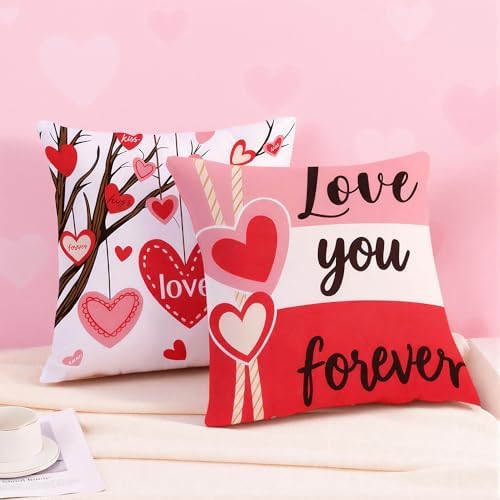 OHOME Valentines Day Decorations -Valentine's Pillows Covers 18x18 Inch Heart Throw Pillows - Valentines Decor Party Favors Supplies Accessories Indoor Outdoor for Galentines Day Home Couch Office