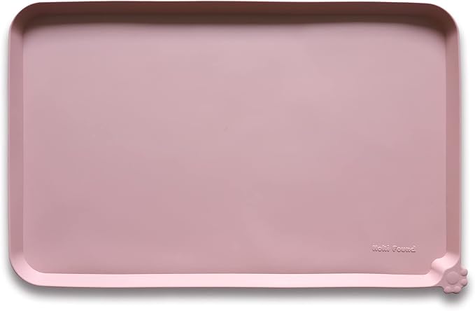 Hoki Found Silicone Pet Food Tray - High-Lips Dog Cat Bowl Mats - Waterproof Dog Cat Food Mats - Neutral Pink