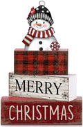Lineshading 4 Pcs Christmas Table Decoration Wooden Snowman Decor Christmas Tiered Tray Decor Red Buffalo Plaid Block Signs Snowman Table Centerpiece Farmhouse Winter Decoration for Home Kitchen Shelf