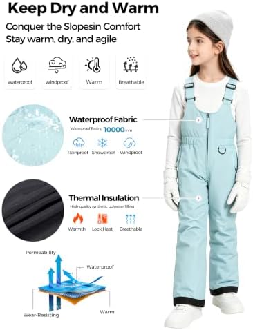 wantdo Girls Ski Pants Winter Snow Bibs Kids Insulated Snowboarding Overall