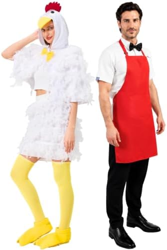 6PCS Chicken Couples Halloween Costumes Funny Apron Set for Adults