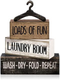 Moucuny 4 Pcs Laundry Room Decor Wooden Signs Rustic Farmhouse Block