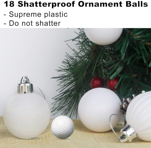 White 3.2" Large Christmas Balls - Christmas Tree Decoration Ornaments Shatterproof Hanging Balls for Birthday Halloween Holiday Wedding Decorations Set of 18pcs