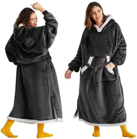 Bedsure Wearable Blanket Hoodie, Cozy Long Hooded Blanket Sweatshirt as Mothers Day Hoodie Gifts for Mom Women, Small, Charcoal