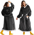 Bedsure Wearable Blanket Hoodie, Long Hooded Blanket Sweatshirt as Birthday Gifts for Women, Cozy Sherpa Hoodie for Adult, Standard, Charcoal