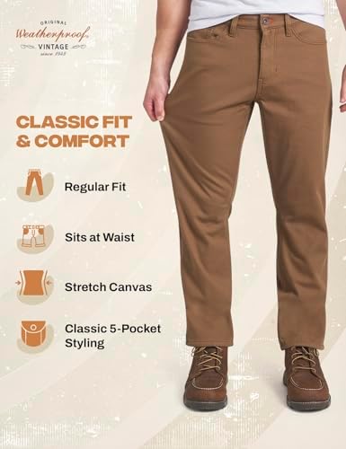 Weatherproof Vintage Fleece Lined Pants Men's - Regular Fit | Soft & Warm, Cold Weather Insulated Canvas Winter Pants for Men
