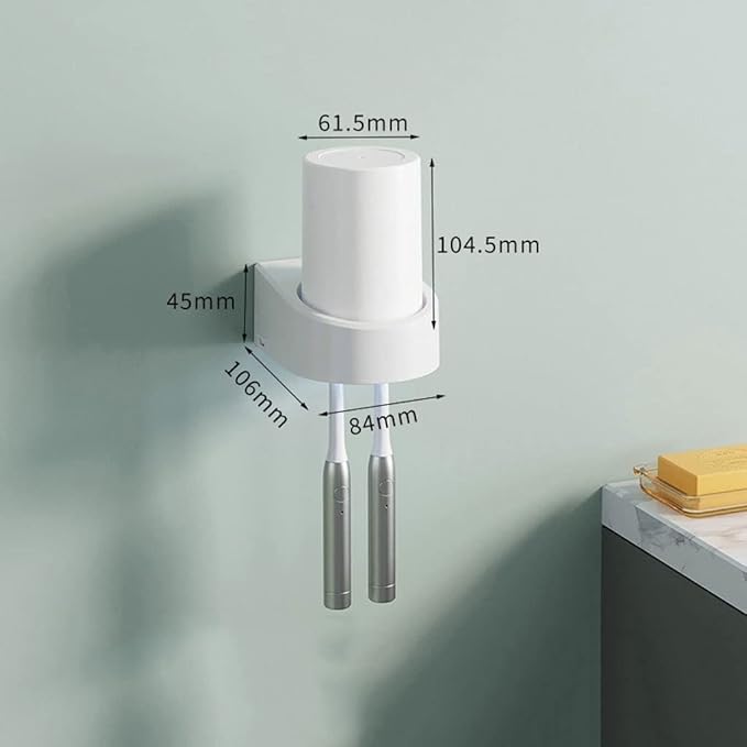 Toothbrush Rack Wall-Mounted Smart Toothbrush Holder No Punch Storage Rack 6 Toothbrush Slots, with Toothpaste Dispenser and Mouthwash Cup Bathroom Toothbrush Holder(B)