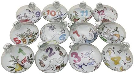 12ct Clear 'The Twelve Days of Christmas' Glass Disc Ornaments 3"