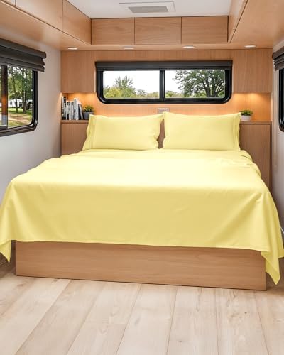 Short Queen Size 4 Piece Bed Sheet Set - RV Short Queen Sheets - Yellow