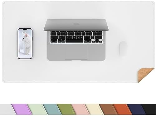 AFIING Cork Desk Mat 23.6 x 13.7, Dual-Sided Cork & PU Leather Desk Pad, Waterproof Non-Slip Desk Protector for Home Office, Study Desk & Minimalist Workspace White