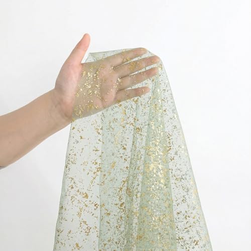 Artoid Mode Sage Green Gold Gauze Table Runner 59x120 Inch 10FT, Glitter Metallic Foil Sheer Dining Wedding Anniversary Holiday Birthday Table Decor for Home Party