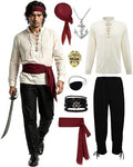 Men’s Pirate Costume Set, 8-Piece Renaissance Medieval Outfit Accessories