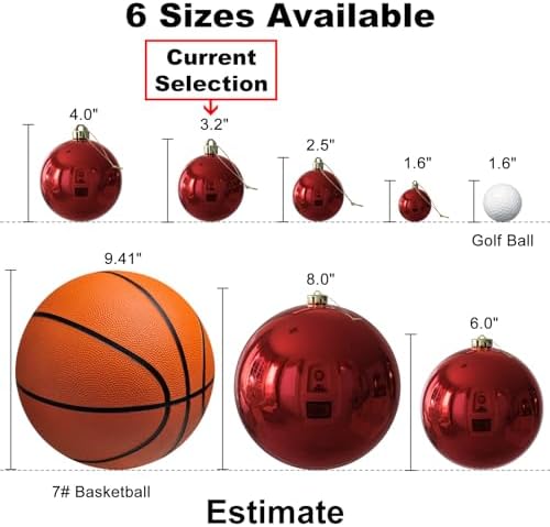 Rose Red 3.2" Large Christmas Balls - Christmas Tree Decoration Ornaments Shatterproof Hanging Balls for Birthday Halloween Holiday Wedding Decorations Set of 24pcs