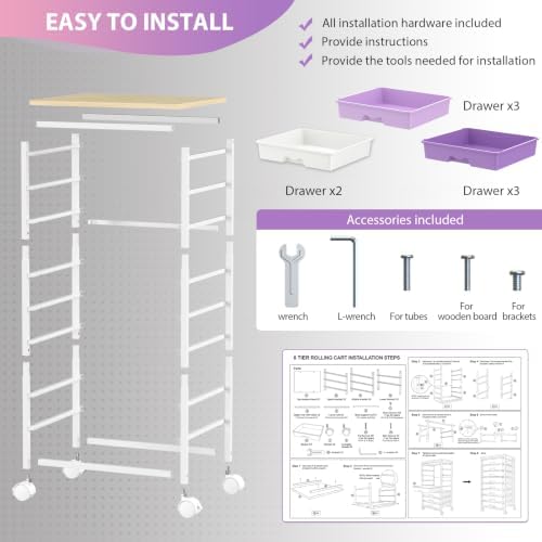 Goovilla Rolling Cart with 8 Drawers for Art, Dorm, Office, Craft, Purple