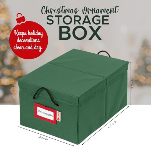 HOLDN’ STORAGE Christmas Ornament Storage Box with Dividers, Holds 72 Ornaments (3 Inch), Large Ball Storage Container with 3 Removable Trays, Durable and Portable - Green