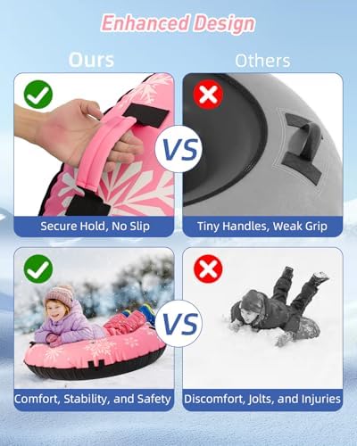 42" Heavy Duty Snow Tube 1/2 Pack with Premium Canvas Cover for Kids Ages 13+ Adults, Inflatable Snow Tube Sled with Thickened Bottom Tow Strap Repair Kit, Outdoor Winter for Sledding