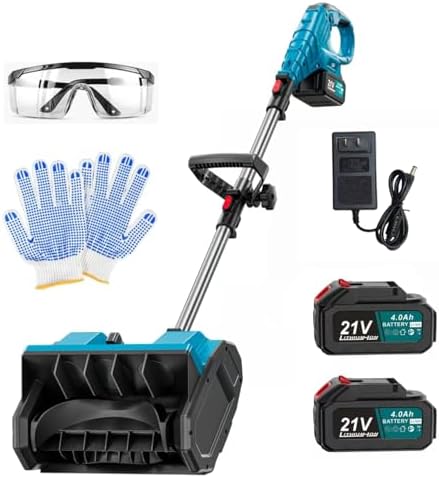 21V Cordless Snow Shovel Set, 13" Electric Snow Blower, 2 * 21V Li-Ion Battery Packs with Adjustable Handle and Safety Switch for Driveways, Patios and Sidewalks.