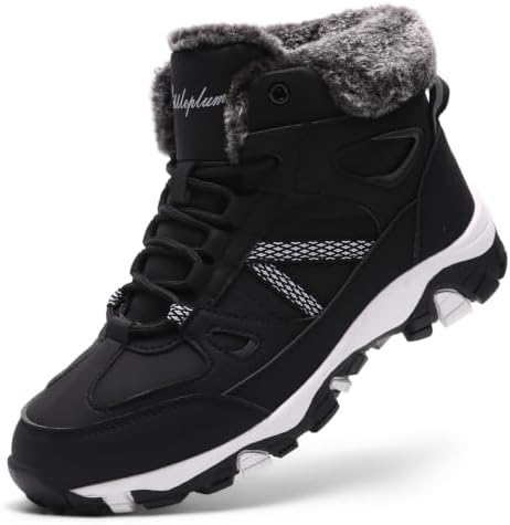 Littleplum Womens Snow Boots - Warm Fur Line Anti Slip Winter Short Boots Comfortable Lace Up Ankle Booties for Outdoor Hiking
