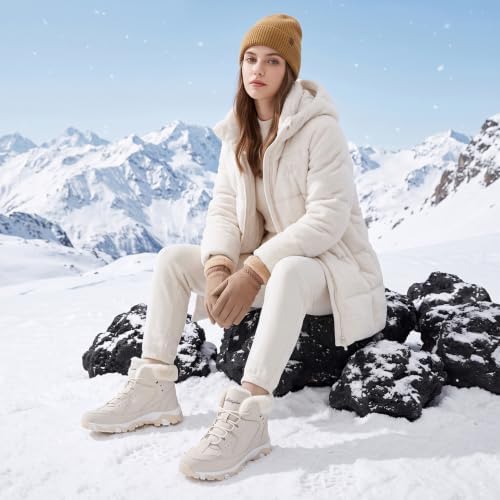 Littleplum Womens Snow Boots - Warm Fur Line Anti Slip Winter Short Boots Comfortable Lace Up Ankle Booties for Outdoor Hiking