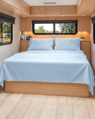 Short Queen Size 4 Piece Bed Sheet Set - RV Short Queen Sheets - Light Blue