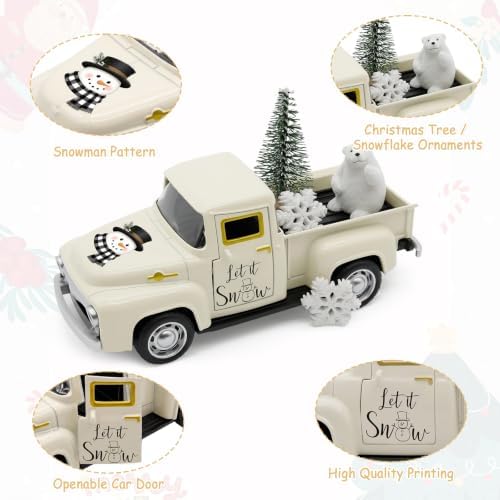 Christmas Truck Decor, Snowman Winter Tabletop Farmhouse Decorations