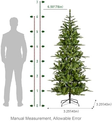 Glitzhome 6.5ft Prelit Christmas Tree, Cascade Evergreen Slim Fir Artificial Christmas Tree with 250 Strawberry Lights,734 PE&PVC Branch Tips, 9 Functional Warm White/Multi-Color, Remote Controller
