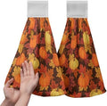 Set of 2 Fall Pumpkin Maple Leaf Hanging Kitchen Towels Thanksgiving Autumn Harvest Hand Tie Towel with Hanging Loops Dish Towels Washcloth Soft Absorbent Bath Hand Towel