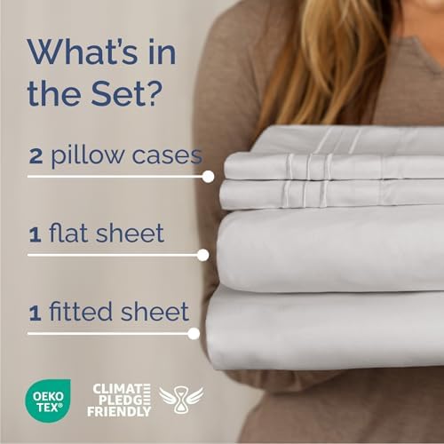 Queen Size 4 Piece Sheet Set - Breathable & Cooling Sheets - French Grey