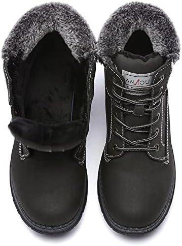 ANJOUFEMME Womens Hiking Snow Winter Boots - Waterproof Outdoor Ankle Boots for Women Comfortable Warm Fur Boots for Backpacking Cycling