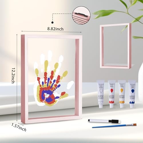 CHERRY CHEERS Family Handprint Kit, DIY Craft Keepsake Wooden Frame, Endless Gift Set, Non-Toxic Paints, Transparent Sheets (Pink)