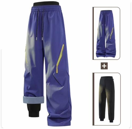Xiaojmake Men's Baggy Snow Pants Zip Pocket Outdoor Winter Ski Trousers