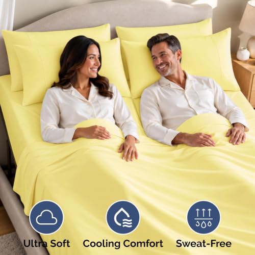 Flex Top Split Head King 4 Piece Sheet Set - Ultra-Soft & Cooling - Yellow