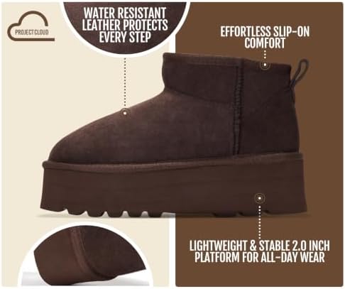 Project Cloud 100% Genuine Leather Ankle Boots for Women Platform Boots