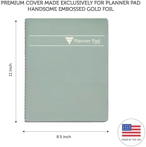 Planner Pad Spiral Bound October 2026 – September 2027 8 1/2" x 11" Large 3-Tier Funnel Down 12 Month/Weekly Organizer, Greenish Grey Cover/Soft Green Ink