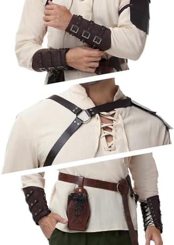 Men's Renaissance Costume,8 Piece Medieval Viking Pirate Outfit Set