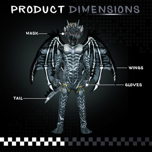 digi Dragon Costume for kids,Halloween costume Scary Goblin Dragon Full Body Jumpsuit with Wings Tail Spikes for boy 4-12