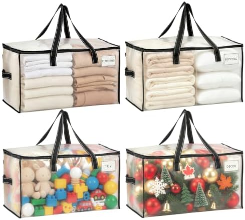 VENO Moving Bags, Storage Bags, Wide Open Top, Clear, 4 Pack