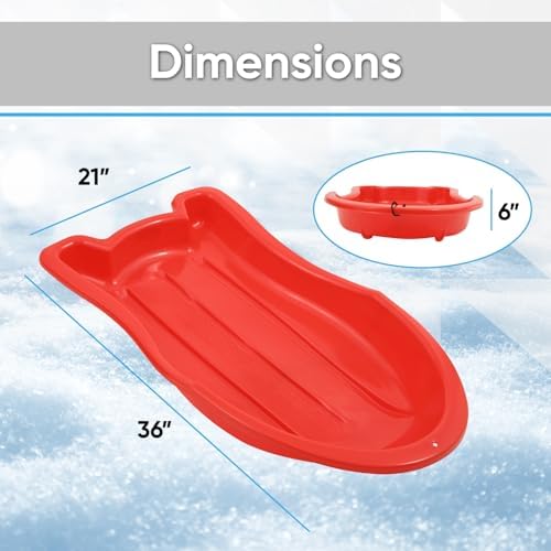 Superio Toboggan Snow Sled- 37” Plastic Slider for Kids and Adults- Heavy Duty Sled for 1 Rider with Pull Ropes for Downhill Sledding, Winter Outdoor Sports