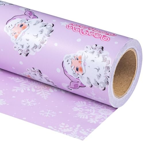 WRAPAHOLIC 30 Inch Jumbo Reversible Christmas Wrapping Paper - 30 Inch x 100 Feet Jumbo Roll Purple Santa Claus and Snowflake with Embossed for Christmas, Holiday, Party Celebration